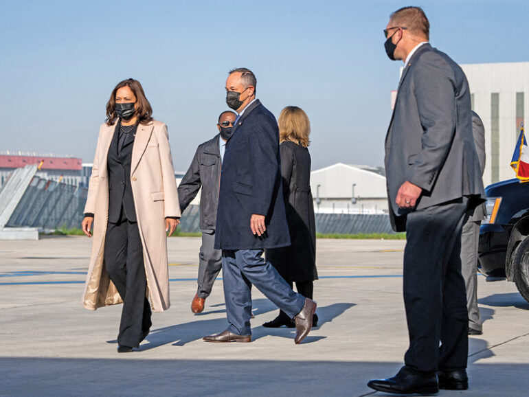 Kamala Harris arrives in Paris
