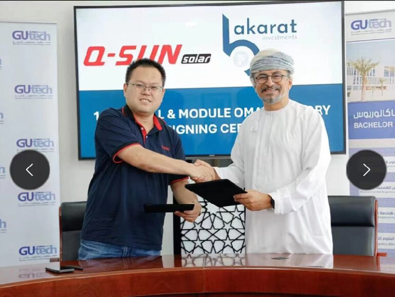 Q-SUN Solar and Bakarat Investment sign agreement Chinese solar PV firm signs deal to set up 10GW factory in Suhar