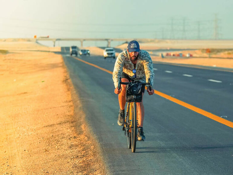 British adventurer’s epic triathlon stops by Oman