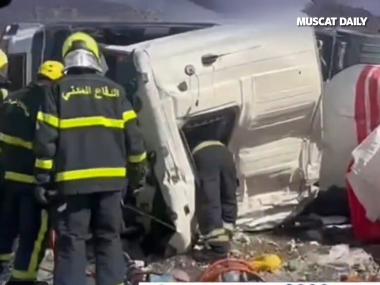 Driver killed after truck overturn involving hazardous materials in Buraimi