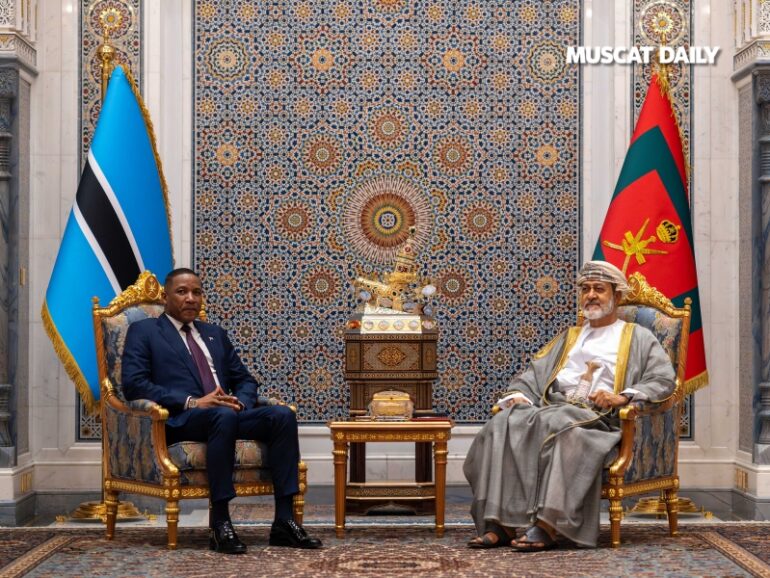 H M receives President of Botswana at Al Barakah Palace