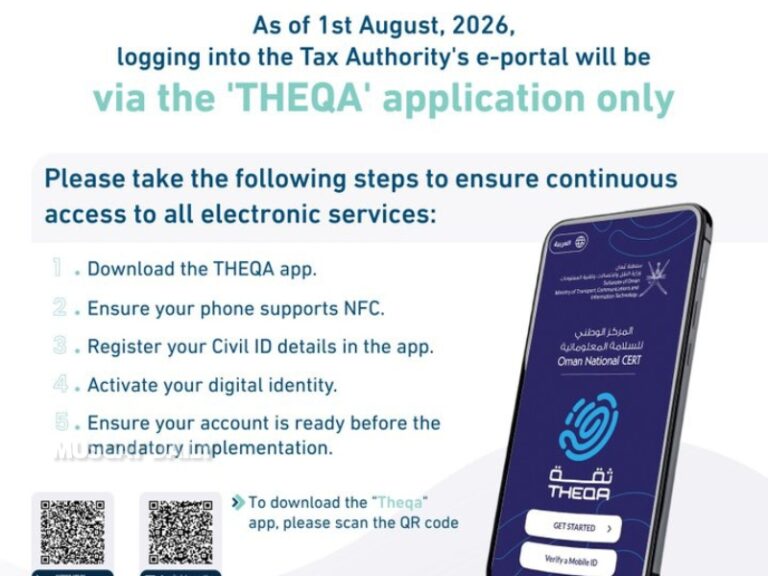Users can access Tax Authority services via THEQA