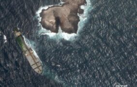 Oil spill from grounded tanker Caroline Bezengi off Oman