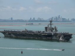 Rust covered USS Abraham Lincoln docks in Thailand